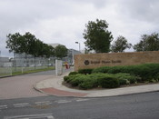 Entrance to the Bristol-Myers Squibb site at Reeds Lane, Moreton, Wirral, England.