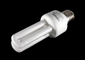 Modern fluorescent light bulb with E27 thread for 220..240 Volts AC with 8 Watts power