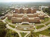 English: Aerial photograph from the north of the Mark O. Hatfield Clinical Research Center (Building 10) on the National Institutes of Health Bethesda, Maryland campus