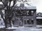 English: Image of the main building of Fruitlands, a short-lived Transcendentalist community founded by Charles Lane and Bronson Alcott. Original caption notes the mulberry tree was 