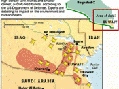 Approximate area and major clashes in which DU bullets and rounds were used in the Gulf War