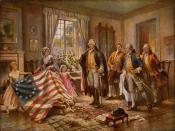 Betsy Ross presenting the first American flag to George Washington, by Edward Percy Moran.