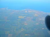 English: South Australia from the air (Darwin-Adelaide flight. The Copper Triangle area (York peninsula), looking roughly west, toward Spencer Gulf. Kadina is in the center (inland), Wallaroo is above it (on the coast). One can see the jetty in Wallaroo Р