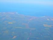 English: South Australia from the air (Darwin-Adelaide flight). Looking west from Yorke Peninsula into Spencer Gulf. Moonta (on the coast) is in the center. Русский: Южная Австралия, вид с самолета: Мунта
