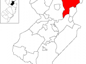 Map of Woodbridge Township in Middlesex County. Inset: Location of Middlesex County highlighted in the State of New Jersey.