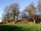 English: Wolf's Castle mound The remains of a C12 motte and bailey castle lie just above the confluence of the Afon Anghof and the Cleddau Wen, a commanding defensive position for the Normans here. It's not certain whether Wolf was one of them, or whether