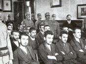 The Sarajevo trial in progress. Princip is seated in the center of the first row.