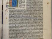 Leaf a1r of an incunable edition of Boethius's De consolatione philosophiae (Nuremberg: Anton Koberger, 23 June 1486; ISTC ib00781000) with small illuminated roundel with red and blue penwork extensions in fore-edge margin