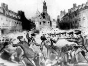 Crispus Attucks being shot during the Boston Massacre. (John Bufford after William L. Champey, circa 1856) Thomas H. O'Connor, The Hub: Boston Past and Present (Boston: Northeastern University Press, 2001), p. 56.