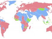 Sex ratio total population. Pink = Female higher than male Green = Equal Blue = Male higher than female Grey = No data see also: Image:Sex ratio total population per country smooth.png