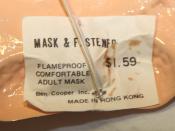 English: The tag on the interior of a Halloween mask from the 1970s, indicating it was sold by the Ben Cooper, Inc. Halloween costume company.