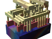 English: 3D View of a small integrated circuit standard cell. This is an image I made myself, using my own software. As far as I'm concerned, you can do whatever you like with it.
