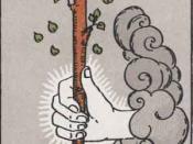 Ace of Wands from the Rider-Waite Tarot deck, associated with Atziluth in western occultism