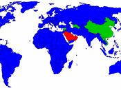 Colour-coded map of the world showing which governments claim to be democratic. It is meant to express the de jure situation.
