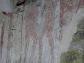 English: Wall painting in Hardham Church, West Sussex, England, showing the Temptation.