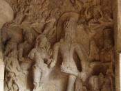 Panel depicting the divine marriage of Siva & Parvati in Elephanta caves.
