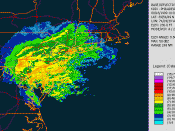 Tropical Storm, previously Hurricane, Floyd affecting Pennsylvania, New Jersey, New York, and the Delmarva Pennisula on September 16th, 1999. Radar is long range base relectivity. Created using NCDC JAVA NEXRAD tool.