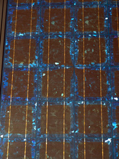 English: Solar cells on a Photovoltaic panel at the National Solar Energy Center, Jacob Blaustein Institutes for Desert Research, in the Negev Desert of Israel.