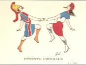 Britannia and Marianne dancing together on a 1904 French postcard: a celebration of the signing of the Entente Cordiale.