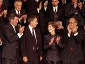 British Prime Minister Tony Blair (center, left) Mrs. Laura Bush attends a joint session of Congress in which President Bush praised the efforts of New York Mayor Rudolph Giuliani (far right) and named Pennsylvania Governor Tom Ridge (far left) to a newly