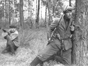 Belarussian partisans in the forest near Polotsk, Belarussian SSR September 1943.