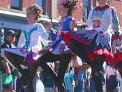 English: Girls performing Irish step dancing in a St. Patrick's Day Parade in Fort Collins, Colorado.