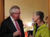 English: Former Canadian Prime Minister Joe Clark talking with Progressive Conservative Senator Elaine McCoy (Alberta) in Centre Block, Parliament Hill, Ottawa, Canada.
