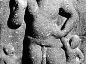 English: Horned god Nejamesa (or, Naigamesa) of the Indian sub-religion Kaumaram. Possibly from the Shugnu period (1st-2nd century B.C), or earlier. The deity Naigamesa is apparently the same as Nejamesa mentioned in the Khilas of the Rig-Veda as a son-gr