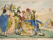 English: British satire of Franco-American relations after the XYZ Affair in May of 1798; 5 Frenchmen plunder female 