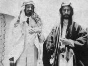 Emir Feisal I (right) and Chaim Weizmann (also wearing Arab dress as a sign of friendship) in Syria. At this time Feisal was living in Syria not Iraq. Português: 1918. Emir Faisal I e Chaim Weizmann