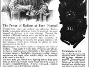 1921 magazine advertisement for Undark, a product of the Radium Luminous Material Corporation which was involved in the Radium Girls scandal.