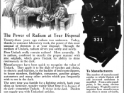 1921 magazine advertisement for Undark, a product of the Radium Luminous Material Corporation which was involved in the Radium Girls scandal. Retouched version