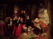 Franz Liszt playing a Graf piano at a imagined gathering of his friends. 1840 portrait commissioned by Conrad Graf from Josef Danhauser.