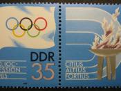 English: 1985 International Olympic Committee postage stamp of the German Democratic Republic
