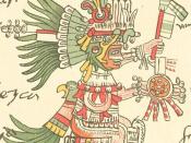 Huitzilopochtli, the patron god of the Mexica, as depicted in the Codex Telleriano-Remensis.
