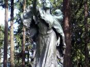 Statue of Sacajawea in Washington Park, Portland, viewed from the west. It was sculpted by Alice Cooper from Denver, Colorado and unveiled in 1905 at the Lewis & Clark Centennial Exposition. It depicts Sacajawea pointing the way westward. See also Eva Eme
