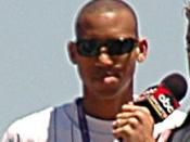 Reggie Miller interviewed before waving the green flag to start the race.