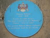 English: Blue Plaque, Hobson House, St Andrew's Street The plaque says - Thomas Hobson, 1544-1630 Carrier and stable keeper. The most rested horse was Hobson's Choice - 