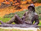 Life size bronze of Rip Van Winkle sculpted by Richard Masloski, copyright 2000. Located between the Town Hall and the Main Street School.