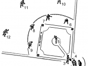 English: Line art drawing of a baseball field. Umpire Catcher Batter Home plate Pitcher First base Second base Shortstop Third base Right fielder Center fielder Left fielder
