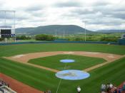 A view of Mount Nittany looking toward center field from the Press Box of Medlar Field at Lubrano Park.