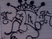 Latin Kings graffiti of the King Master along with the abbreviations 