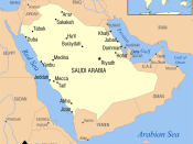 Map of the territory and area covered by present-day Saudi Arabia.