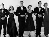 The principal cast of All About Eve. (Left to right) Gary Merrill, Bette Davis, George Sanders, Anne Baxter, Hugh Marlowe and Celeste Holm