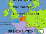 English: Map showing the approximate borders of the Four Nations of the University of Paris during the Middle Ages.