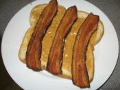 Peanut butter sandwich topped with bacon