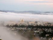 English: Early morning fog over San Francisco and Golden Gate Bridge