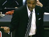 Isiah Thomas of the New York Knicks talking with a referee