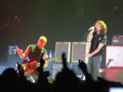 Picture of Jeff Ament and Eddie Vedder of Pearl Jam in concert, taken on September 14, 2006.