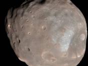 Color image of Phobos, imaged by the Mars Reconnaisance Orbiter in 2008.
